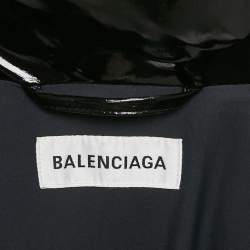 Pre Owned Balenciaga Black Synthetic Glossy Concealed Hood Cropped Puffer Jacket M