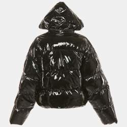Pre Owned Balenciaga Black Synthetic Glossy Concealed Hood Cropped Puffer Jacket M