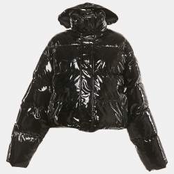 Pre Owned Balenciaga Black Synthetic Glossy Concealed Hood Cropped Puffer Jacket M