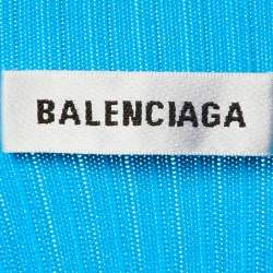 Pre Owned Balenciaga Blue Logo Print Rib Knit Wrapped Midi Dress M