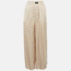 Pre Owned Balenciaga Beige Monogram Satin Wide-Leg Trousers M