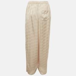 Pre Owned Balenciaga Beige Monogram Satin Wide-Leg Trousers M