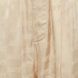 Pre Owned Balenciaga Beige Monogram Satin Wide-Leg Trousers M