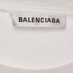 Pre Owned Balenciaga White Logo Print Jersey Crewneck T-Shirt L