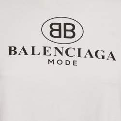 Pre Owned Balenciaga White Logo Print Jersey Crewneck T-Shirt L