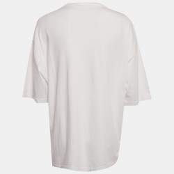 Pre Owned Balenciaga White Logo Print Jersey Crewneck T-Shirt L