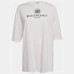 Pre Owned Balenciaga White Logo Print Jersey Crewneck T-Shirt L