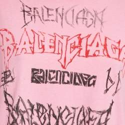 Pre Owned Balenciaga Pink Metal Logo Cotton Knit Long Sleeve Sweatshirt S 