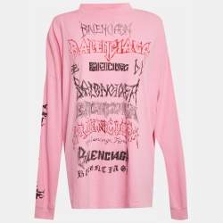 Pre Owned Balenciaga Pink Metal Logo Cotton Knit Long Sleeve Sweatshirt S 
