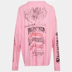 Pre Owned Balenciaga Pink Metal Logo Cotton Knit Long Sleeve Sweatshirt S 