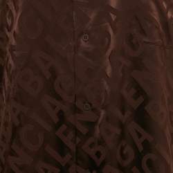 Pre Owned Balenciaga Unisex Burgundy All Over Logo Patterned Satin Shirt & Shorts Set S/M