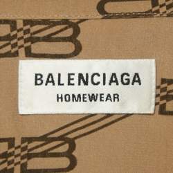Pre Owned Balenciaga Homewear Brown Monogram Print Silk Minimal Pajama Set M