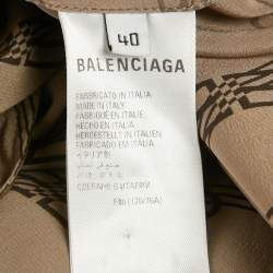 Pre Owned Balenciaga Homewear Brown Monogram Print Silk Minimal Pajama Set M
