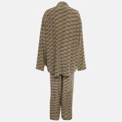 Pre Owned Balenciaga Homewear Brown Monogram Print Silk Minimal Pajama Set M
