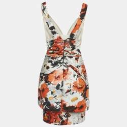 Pre Owned Balenciaga Orange Floral Print Jersey Mini Dress M