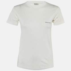 Pre Owned Balenciaga White Logo Print Cotton Crew Neck T-Shirt XS 