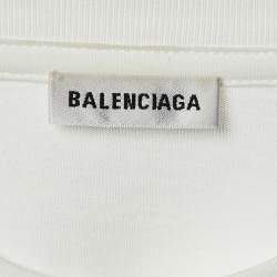 Pre Owned Balenciaga White Logo Print Cotton Crew Neck T-Shirt XS 