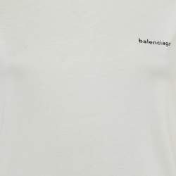 Pre Owned Balenciaga White Logo Print Cotton Crew Neck T-Shirt XS 