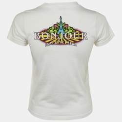 Pre Owned Balenciaga White Bonjour Paris Print Cotton Crew Neck T-Shirt XS 