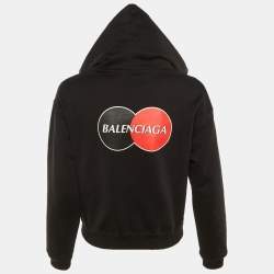 Pre Owned Balenciaga Black Logo Print Cotton Hooded Jacket XS