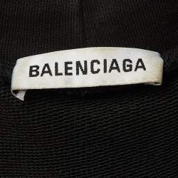 Pre Owned Balenciaga Black Logo Print Cotton Hooded Jacket XS
