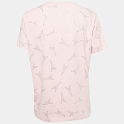 Pre Owned Balenciaga Pink Eiffel Tower Crystal Jersey T-Shirt XL