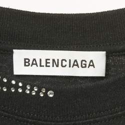 Pre Owned Balenciaga Black Eiffel Tower Crystal Jersey T-Shirt L