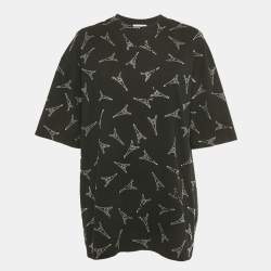 Pre Owned Balenciaga Black Eiffel Tower Crystal Jersey T-Shirt L