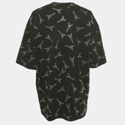 Pre Owned Balenciaga Black Eiffel Tower Crystal Jersey T-Shirt L