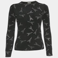 Pre Owned Balenciaga Black Eiffel Tower Crystal Fleece Pullover S