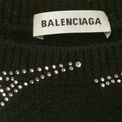 Pre Owned Balenciaga Black Eiffel Tower Crystal Fleece Pullover S