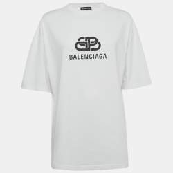 Pre Owned Balenciaga White Logo Print Jersey Crewneck T-Shirt XXS