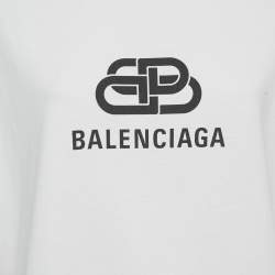 Pre Owned Balenciaga White Logo Print Jersey Crewneck T-Shirt XXS