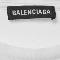 Pre Owned Balenciaga White Logo Print Jersey Crewneck T-Shirt XXS