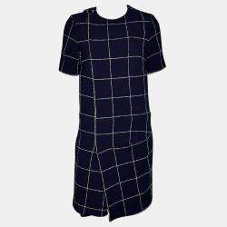 Pre Owned Balenciaga Navy Blue Navy Checkered Dress