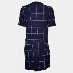 Pre Owned Balenciaga Navy Blue Navy Checkered Dress