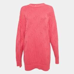 Pre Owned Balenciaga Pink Logo Intarsia Knit Oversized Sweater S
