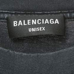 Pre Owned تي شيرت بالنسياغا يونيكس أسود بشعار مطبوع متهالك مقاس صغير (إكس صغير)