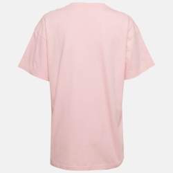 Pre Owned تي شيرت بالنسياغا بإصدار محدود قطن بتصميم فضفاض بطبعة شعار وردي مقاس صغير