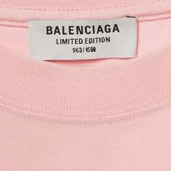 Pre Owned تي شيرت بالنسياغا بإصدار محدود قطن بتصميم فضفاض بطبعة شعار وردي مقاس صغير