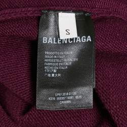 مملوكة مسبقًا سويتر بالينسياغا بورغندي شعار مطرز صوف وكشمير صغير الحجم