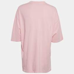 Pre Owned تي شيرت بالنسياجا قطن واسع بشعار وردي مقاس صغير جداً (إكس صغير)