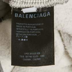 Pre Owned Balenciaga Grey Logo Print Cotton Hooded Sweatshirt XXS