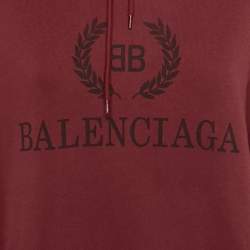 مملوكة مسبقًا Balenciaga Red Logo Print Cotton Oversized Hoodie XS