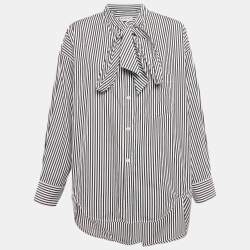 مملوكة مسبقًا Balenciaga White/Black Striped Cotton Blouse S