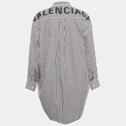 مملوكة مسبقًا Balenciaga White/Black Striped Cotton Blouse S