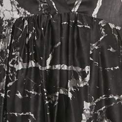 Pre Owned Balenciaga Black Printed Silk Plunge Neck Mini Dress S