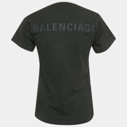 مملوكة مسبقًا Balenciaga Black Logo Embroidered Cotton Knit T-Shirt S