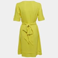 Pre Owned فساتين بالنسياقا من الحرير الأصفر بأكمام منتفخة وثنيات قصيرة حجم متوسط