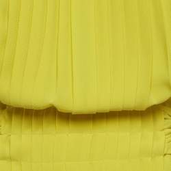 Pre Owned فساتين بالنسياقا من الحرير الأصفر بأكمام منتفخة وثنيات قصيرة حجم متوسط